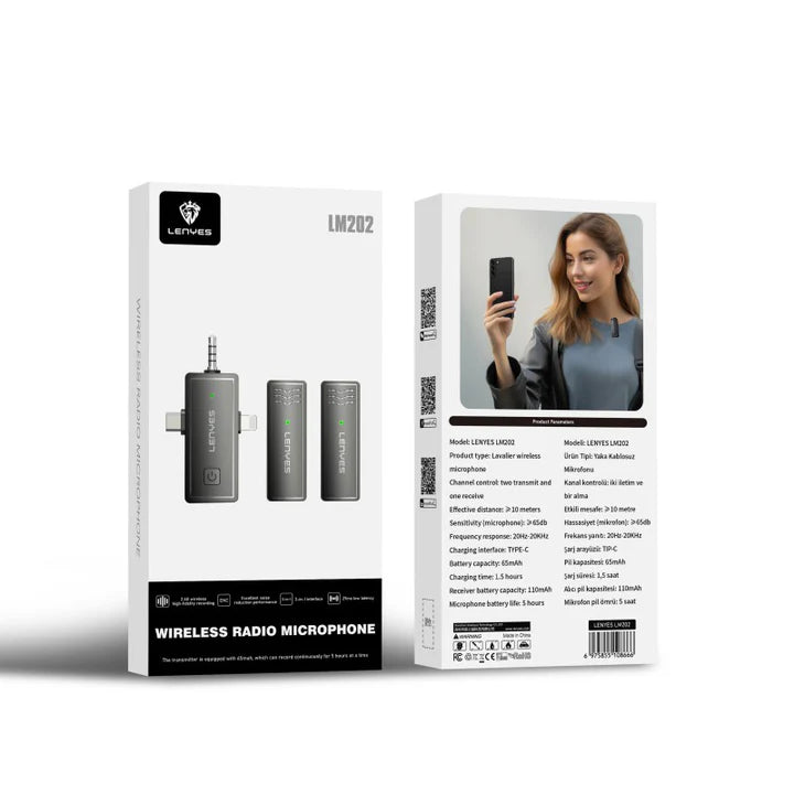 LENYES LM202 Lavalier Wireless 2in1 Microphone LENYES LM202 Lavalier Wireless 2in1 Microphone